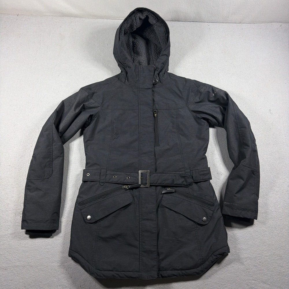 Columbia Omni Tech Parka Women Medium Belted Metallic Insulation Jacket Grey